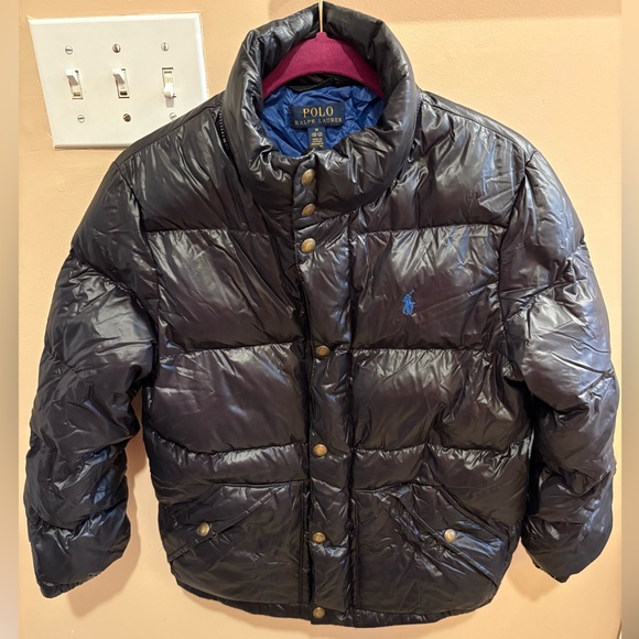 POLO RALPH LAUREN Boys Water Repellent Down Puffer Jacket Black Size M 10-12